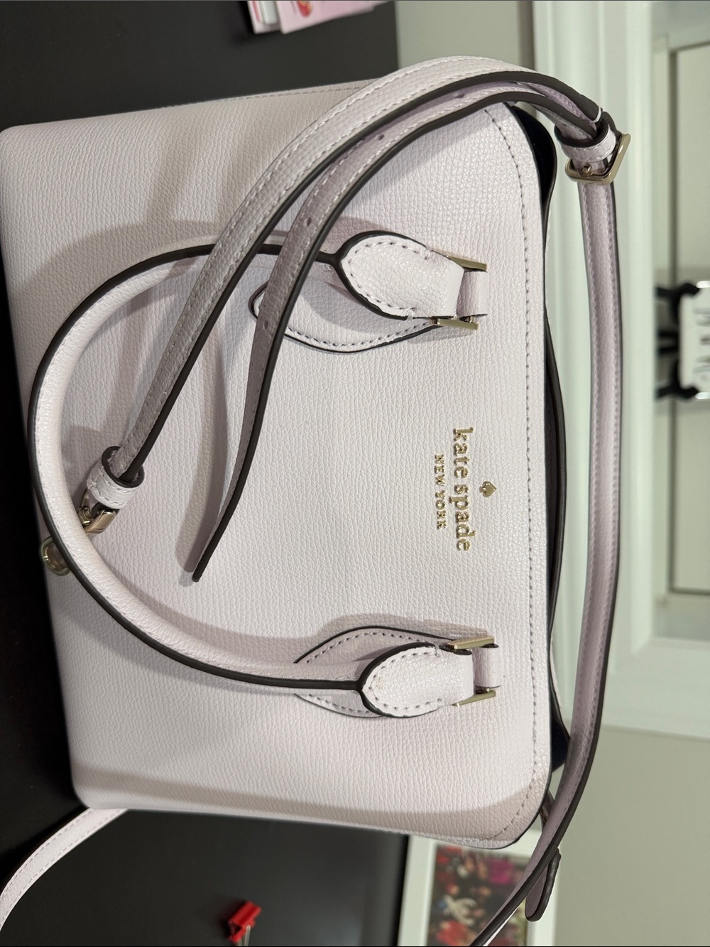kate spade lavendsr Leather Satchel with Gold Hardware. Used one time. 10x5x7